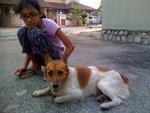 One of the young rescuer comforting the dog