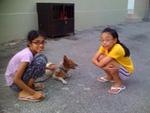 The two young girls did a great job in catching the dog