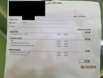 Receipt for his neutering & blood test. Details are blacked out to prevent reprinting for any misuse